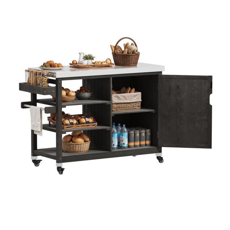 Dextrus Grill Carts Outdoor With Storage Cabinet and Wheels, Solid Wood Kitchen Island,Bar Cart - Image 5