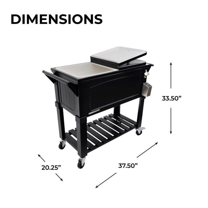 Permasteel 80-Qt Antique Outdoor Steel Patio Cooler on Wheels, Rolling Cooler Cart, Wooden Teak Style, Black - Image 4