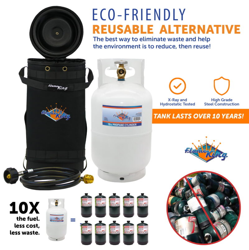 Flame King Gas Hauler Kit - Insulated Protective Carry Case, 10LB Propane Tank and Adapter Hose for Camping and Outdoor Adventures GH10-RBH-10LB - Image 3
