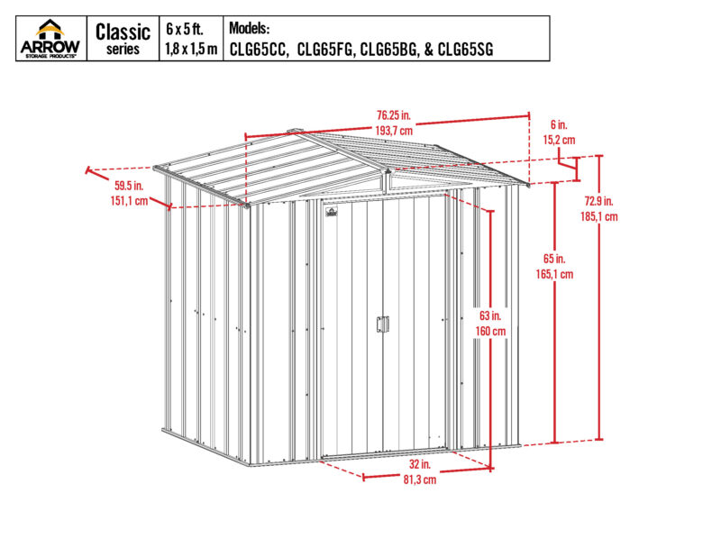 Arrow Classic Steel Storage Shed, 6X5, Flute Grey - Image 4