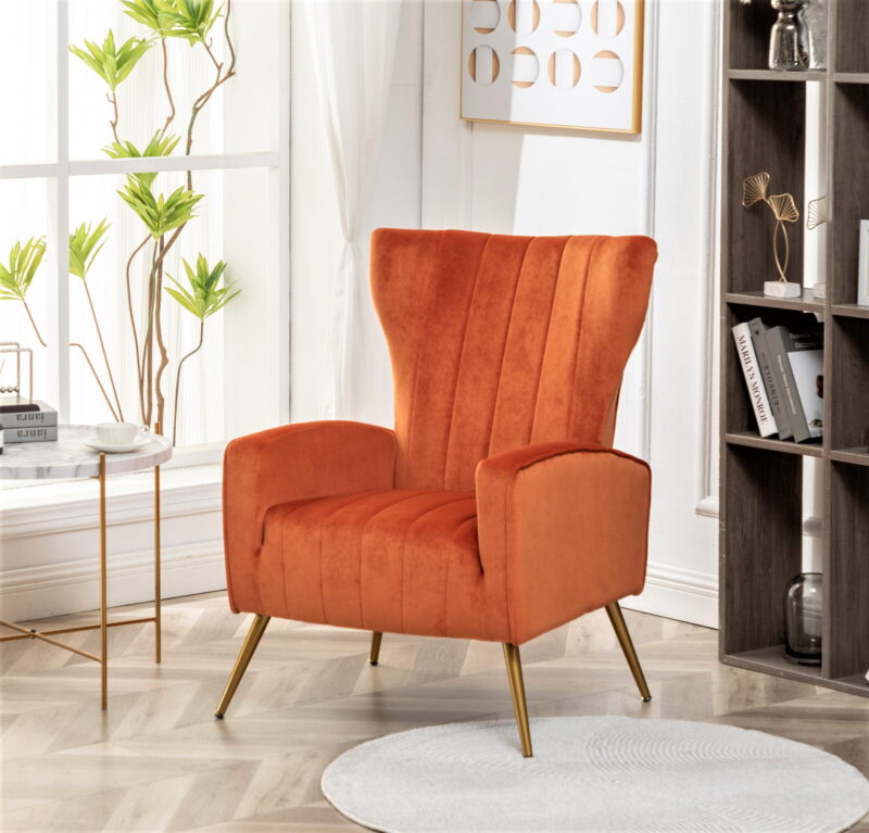 US Pride Furniture Kaleigh 27.56"W Velvet Sofa Chair with Metal Legs, Orange Red - Image 4