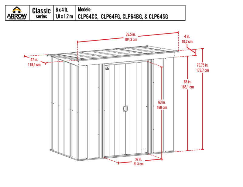 Arrow Classic Steel Storage Shed, 6X4, Blue Grey - Image 4