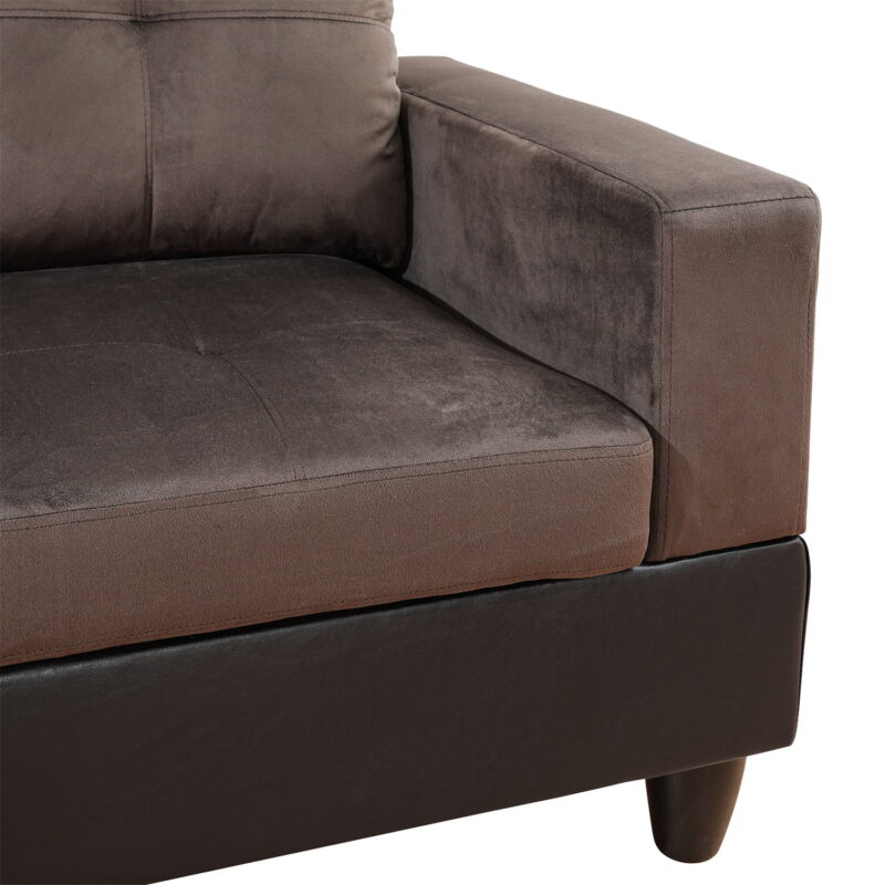 Hommoo 4 Seats Flannel and PVC Sectional Sofa Couch Set, Modern L Shaped Sectional Couch, Living Room Furniture Set, Dark Brown - Image 5