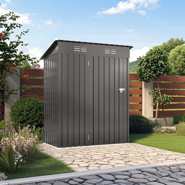 AENKYO 5x3 FT Outdoor Metal Storage Shed with Vents, Waterproof Steel Tool Shed for Garden, Patio, or Backyard, Dark Gray