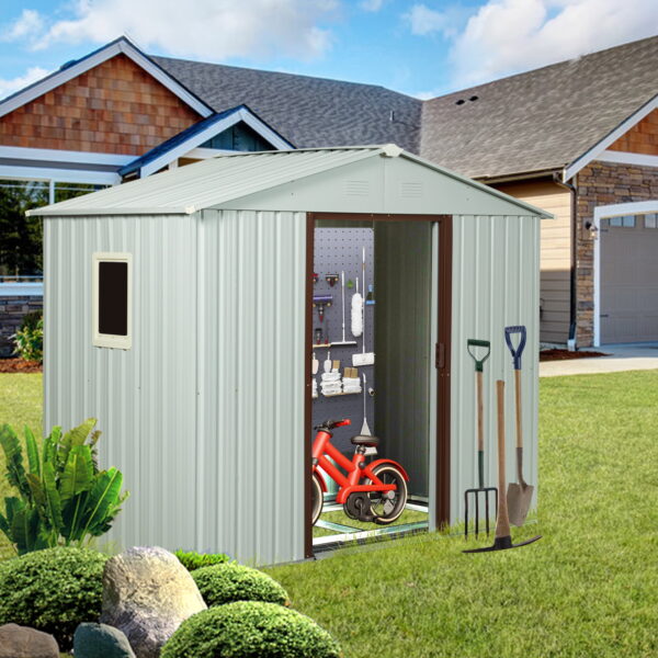 AENKYO 8ft x 4ft Outdoor Storage Shed,Galvanized Steel Storage Cabinet with Lockable Door for Backyard, Patio, Lawn-White