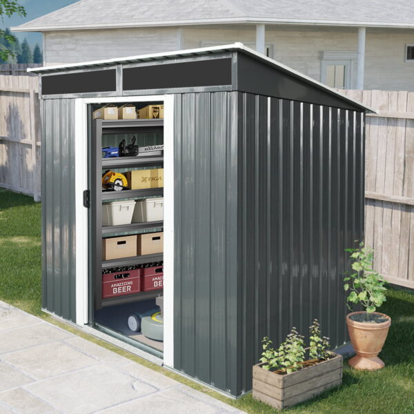 Alvantor 6 x 5 Ft Outdoor Storage Shed Metal Garden Shed with Sliding Doors and Transparent plate for Backyard, Garden Black