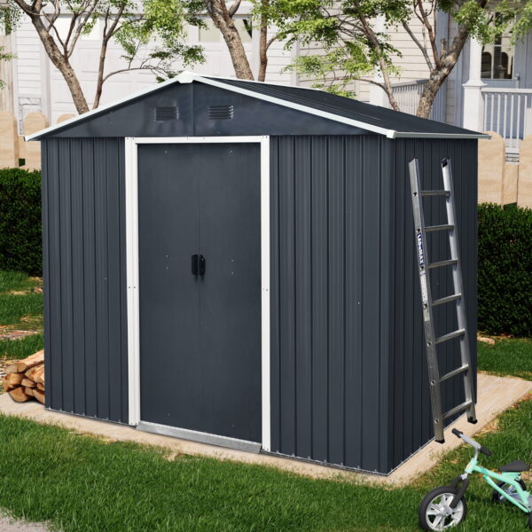 Alvantor 8 x 4 FT Outdoor Storage Shed Metal Garden Shed with Sliding Door and foundation for Backyard, Garden,Black