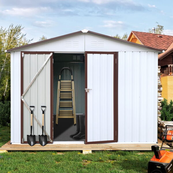 Aukfa 8FT x 6FT Outdoor Storage Shed, Metal Garden Shed with Vents, Tool Shed with Door and Padlock for Backyards, Patio Lawns, White