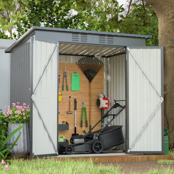 Aukfa Outdoor Storage Shed,6 x 4 ft Metal Sheds w/ Lockable Doors for Garden, Backyard,Black