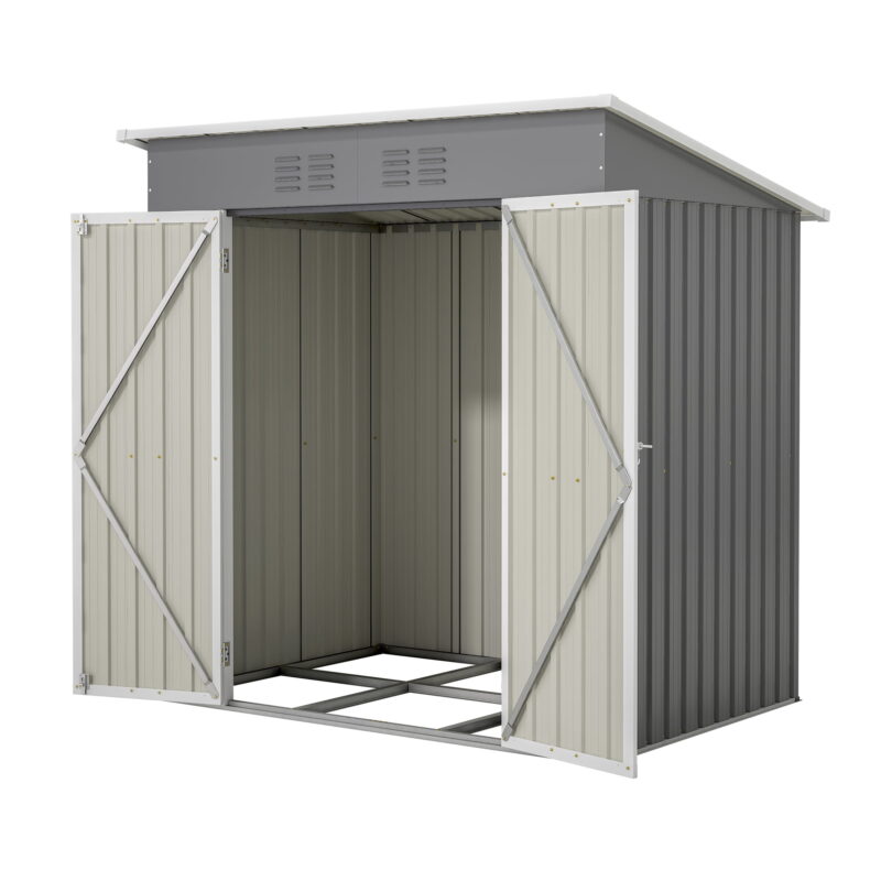 Aukfa Outdoor Storage Shed,6 x 4 ft Metal Sheds w/ Lockable Doors for Garden, Backyard,Gray