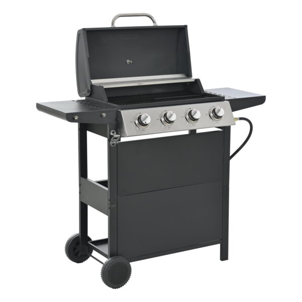 Aukfa Propane Gas Grill 4 Burner Barbecue Grill Stainless Steel for Outdoor BBQ, Black