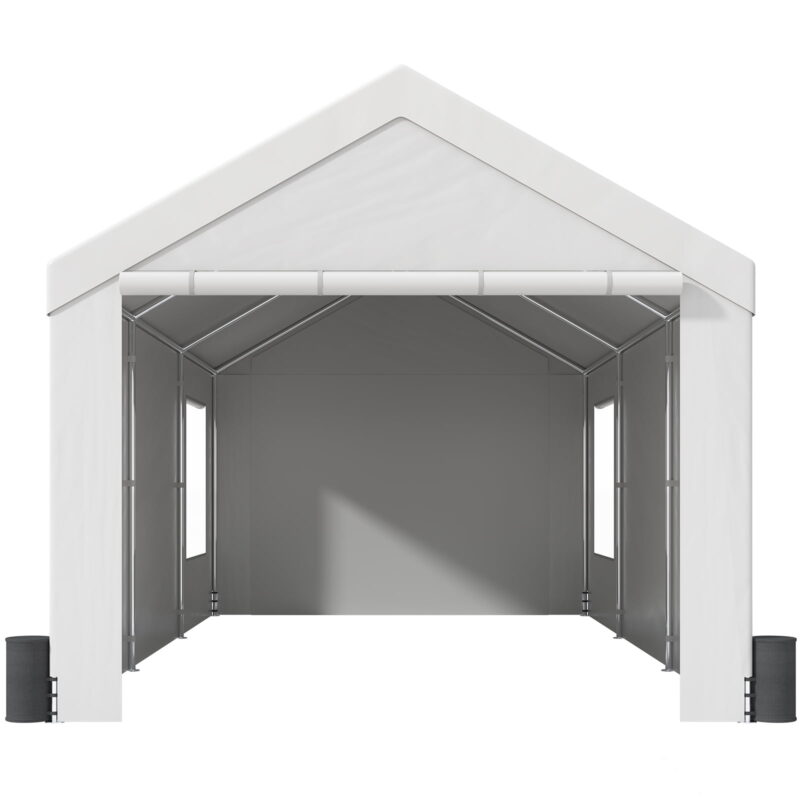 BENTISM Carport Car Canopy Garage Shelter 12x20ft & 8 Legs Sidewalls Windows