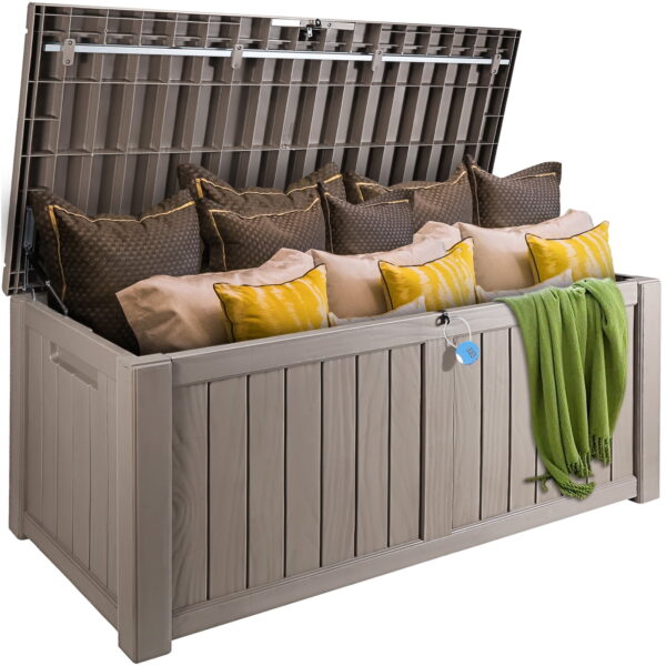 BENTISM Outdoor 120 Gallon Deck Box, Grey