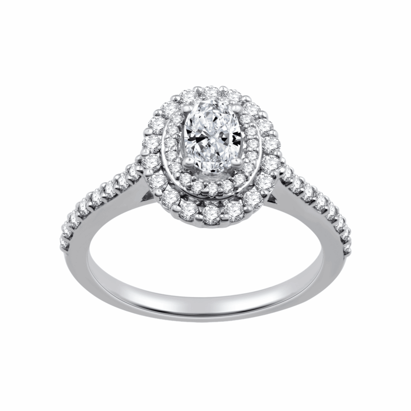 Brilliance Fine Jewelry 1 CTW Lab Grown Diamond Women's Oval Double Halo Bridal Ring Sterling Silver