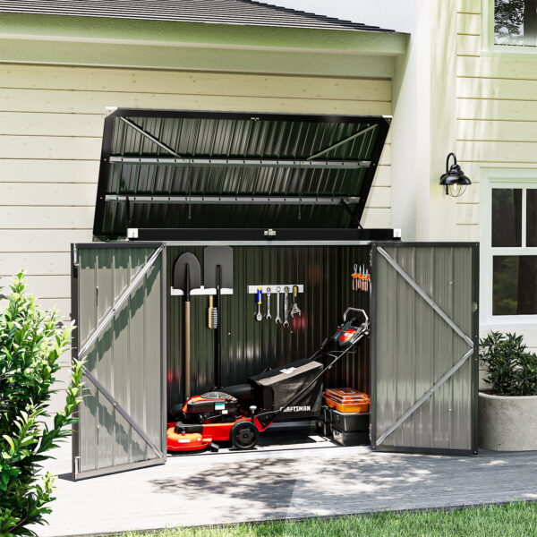 Bapipro 3.3’ x 5.6’ Storage Shed Outdoor Metal Garbage Can Shed with Lockable Doors and Easy Lift Hinges, Black