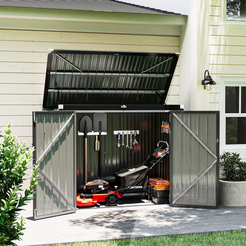 Bapipro 3.3’ x 5.6’ Storage Shed Outdoor Metal Garbage Can Shed with Lockable Doors and Easy Lift Hinges, Black