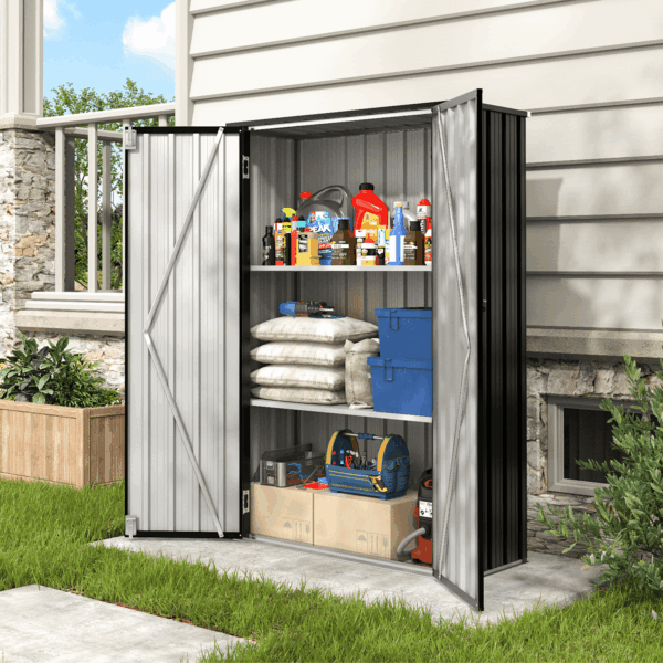 Bapipro 47x19in Metal Storage Cabinet, Black Outdoor Shed with 2 Shelves (34 Cu.Ft)