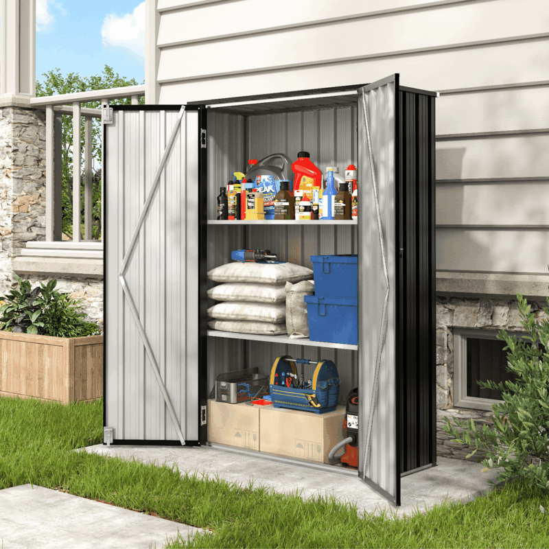 Bapipro 47x19in Metal Storage Cabinet, Black Outdoor Shed with 2 Shelves (34 Cu.Ft)