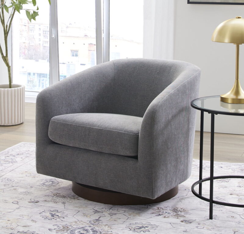 Better Homes & Gardens Bradford Wooden Base Modern Swivel Accent Chair, Gray