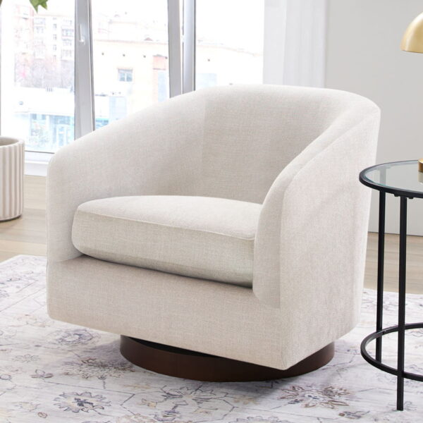 Better Homes & Gardens Bradford Wooden Base Modern Swivel Accent Chair, Linen