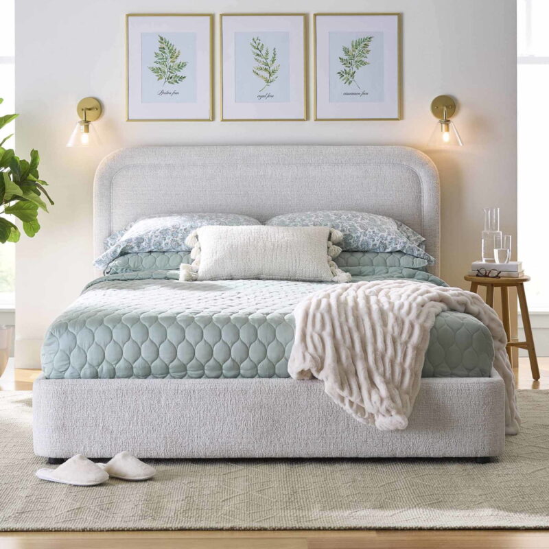Better Homes & Gardens Juliet King Boucle Platform Bed, Ivory