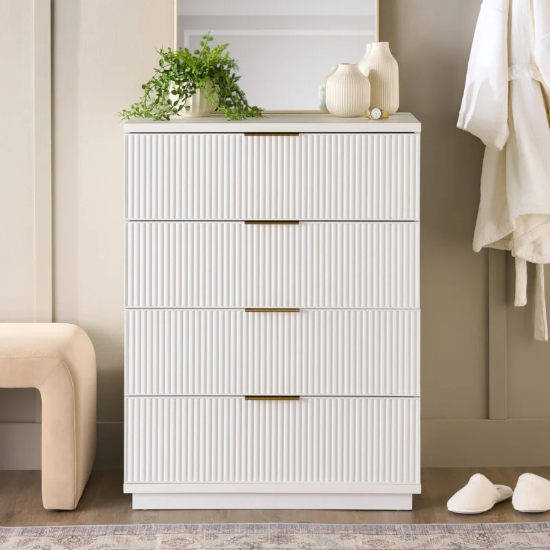 Better Homes & Gardens Lillian Fluted 4-Drawer Dresser, White Finish