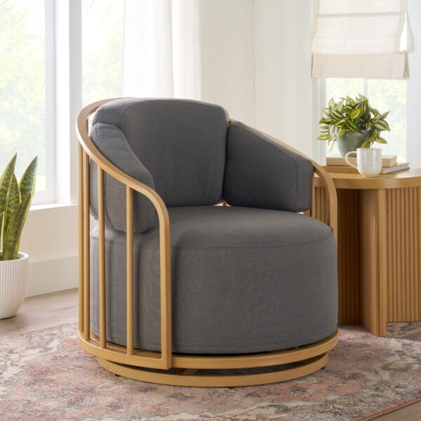 Better Homes & Gardens Lillian Swivel Birdcage Accent Chair, Charcoal Linen