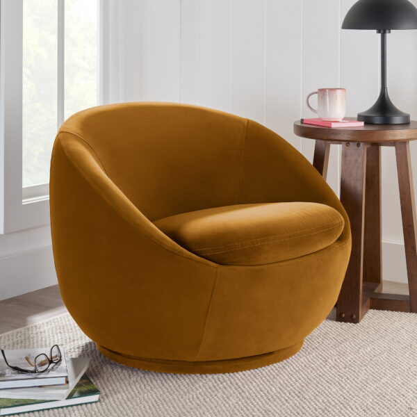 Better Homes & Gardens Mira Swivel Accent Chair, Ochre Velvet