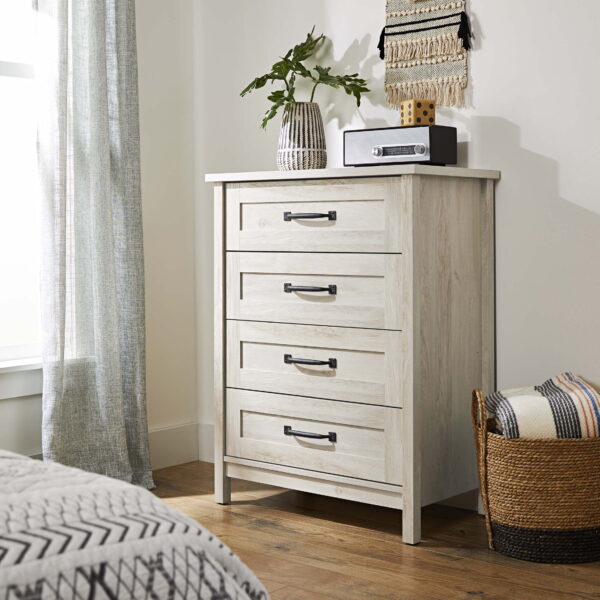 Better Homes & Gardens Modern Farmhouse 4-Drawer Dresser, Rustic White Finish