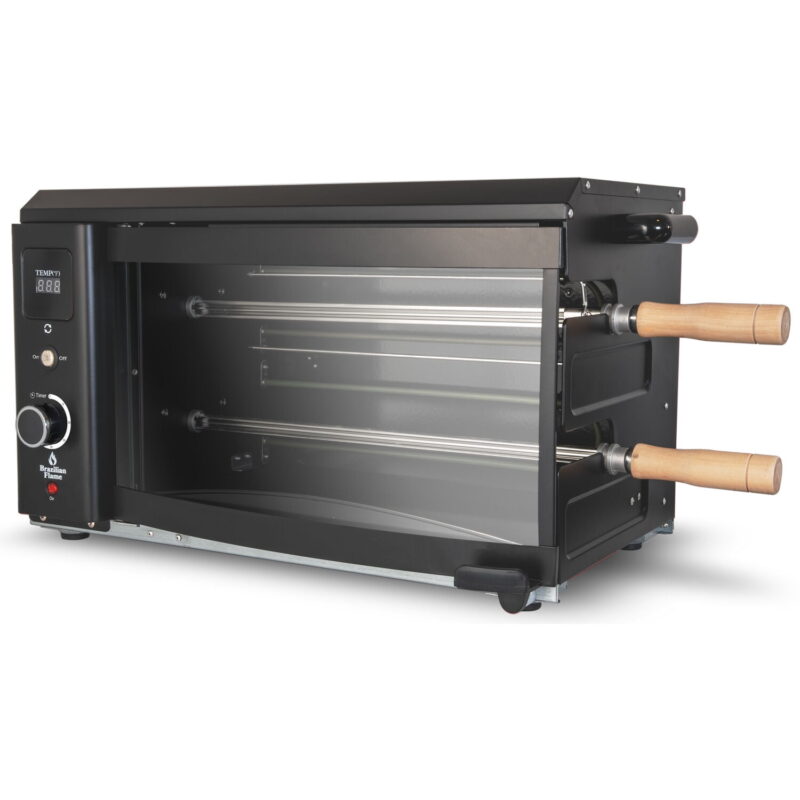 Brazilian Flame 2 Skewer Black Electric Rotisserie Grill with Multi Skewer System