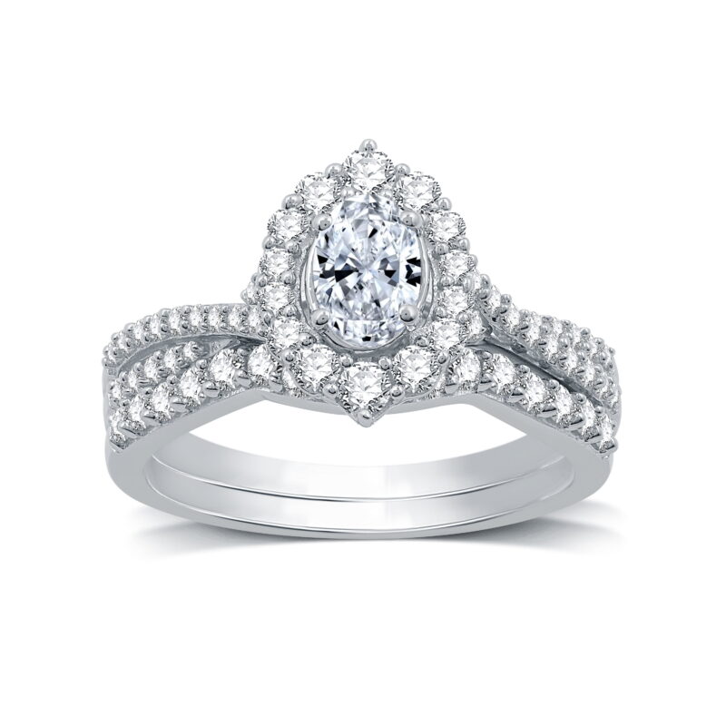 Brilliance Fine Jewelry 1 CTW Lab Grown Diamond Women's Oval Halo Bridal Set Sterling Silver (F,SI)