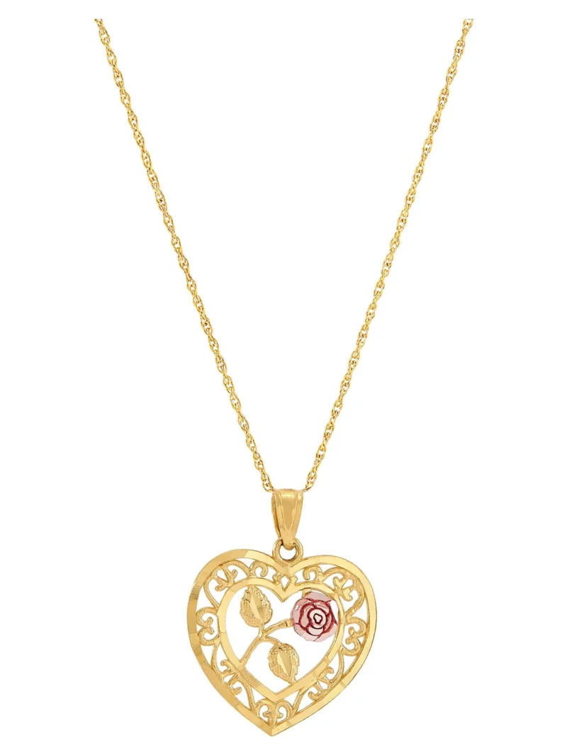 Brilliance Fine Jewelry 10K Two-Tone Gold Heart Flower on GoldFilled Necklace,18"