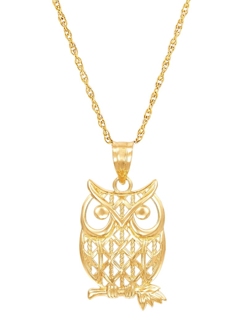 Brilliance Fine Jewelry 10K Yellow Gold Filigree Owl on Gold Filled Necklace,18"