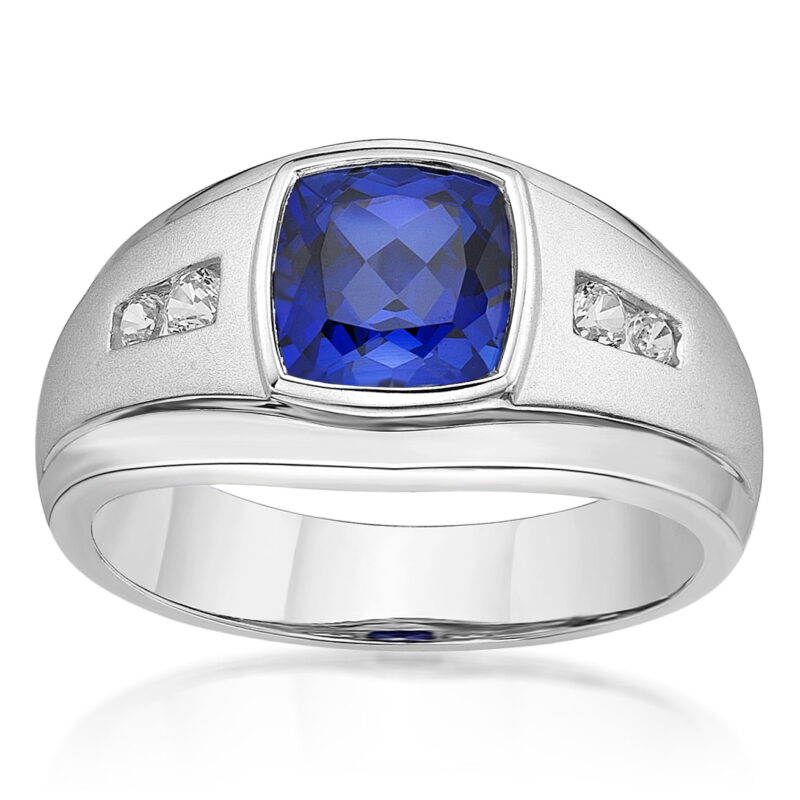 Brilliance Fine Jewelry 925 Sterling Silver Lab Created Sapphire with Created White Sapphire accent Men\'s Ring