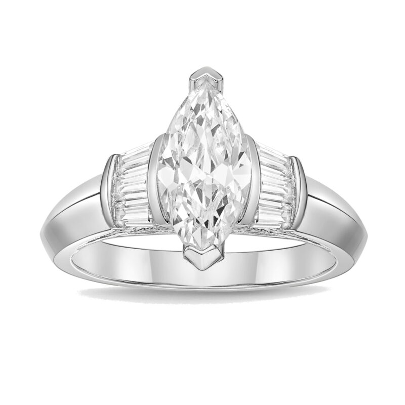 Brilliance Fine Jewelry 925 Sterling Silver Marquise Simulated White Diamond and Channel Cubic Zirconia Gemstone Cocktail Ring