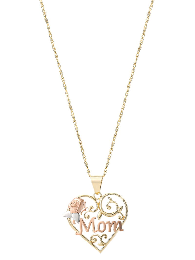 Brilliance Fine Jewelry Women's 10kt Gold Filigree Mom Heart Pendant, 18"