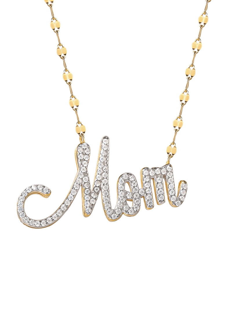 Brilliance Women's Gold and Rhodium Plated Sterling Silver Pave Mom CZ Necklace