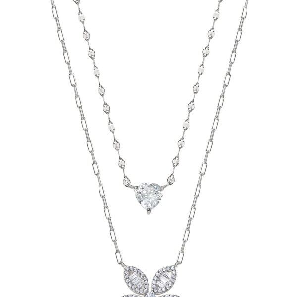 Brilliance Women's Jewelry Sterling Silver CZ Flower and Heart Necklace Set