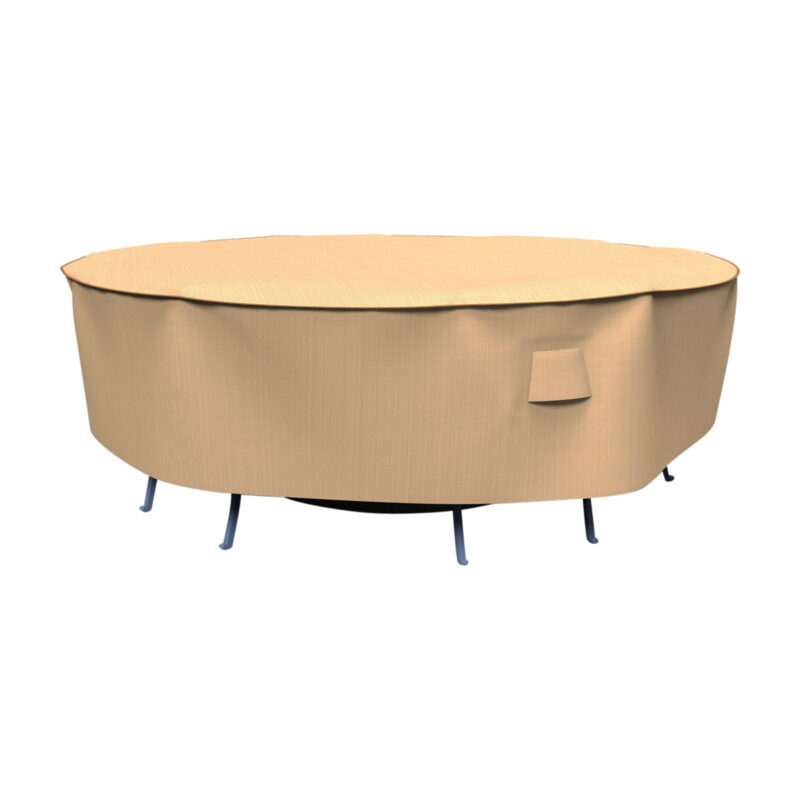 Budge XL Tan Patio Round Table/Chairs Cover, StormBlock™ Savanna