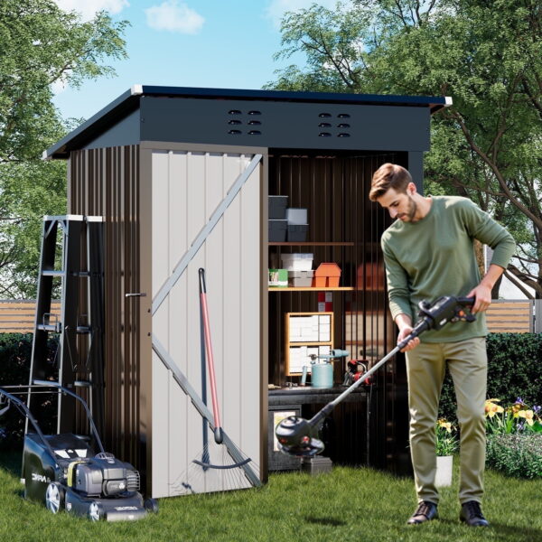 COMHOMA Metal Shed 5 x 3 ft. Outdoor Storage Shed with Lockable Door and Air Vent Metal Garden Shed,Brown