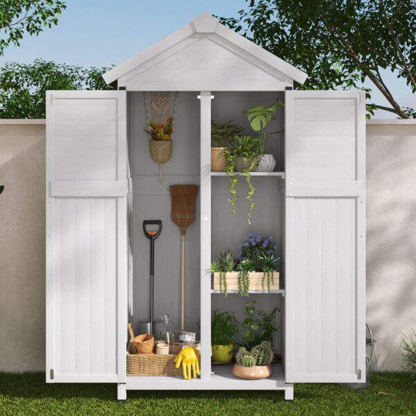 Christopher Knight Home Fir Wood Outdoor Storage Shed with Double Doors, Garden Tool Organizer, White