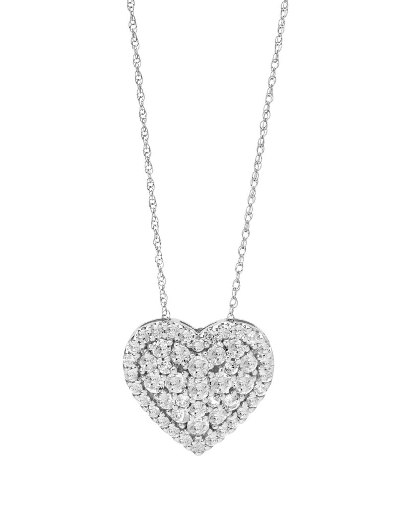 Created White Sapphire Sterling Silver Heart Halo Women's Necklace