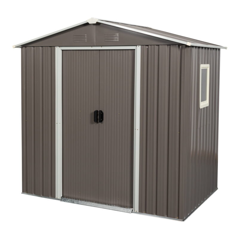 DEALTOPS 6ft x 5ft Outdoor Storage Shed,Galvanized Steel Storage Cabinet with Lockable Door for Backyard, Patio, Lawn-Grey