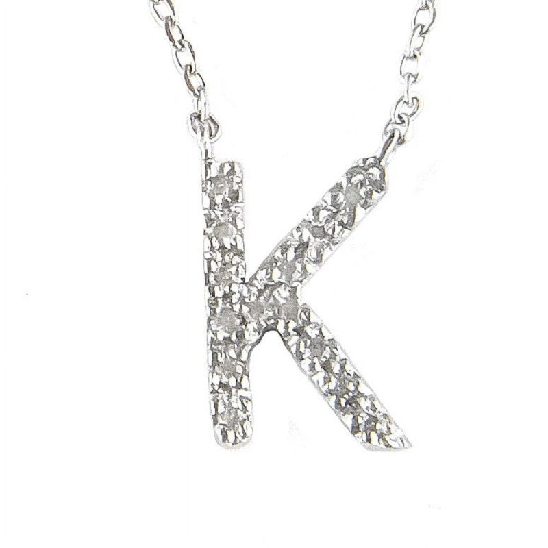 Dainty Silver Diamond Initial K Necklace