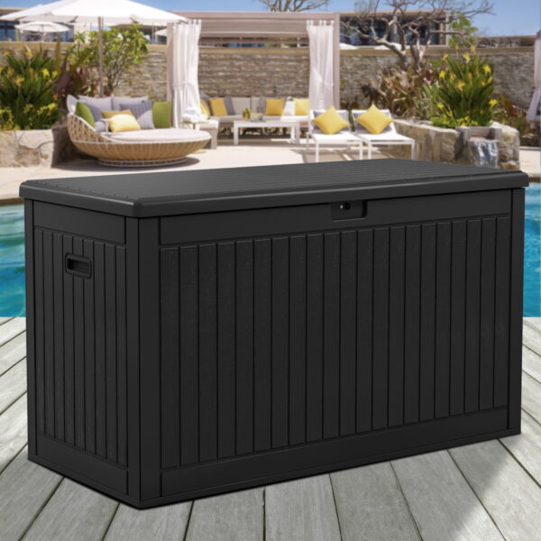 Dextrus 260 Gallon Waterproof Resin Deck Box, Lockable, for Patio Furniture & Garden Tools, Black