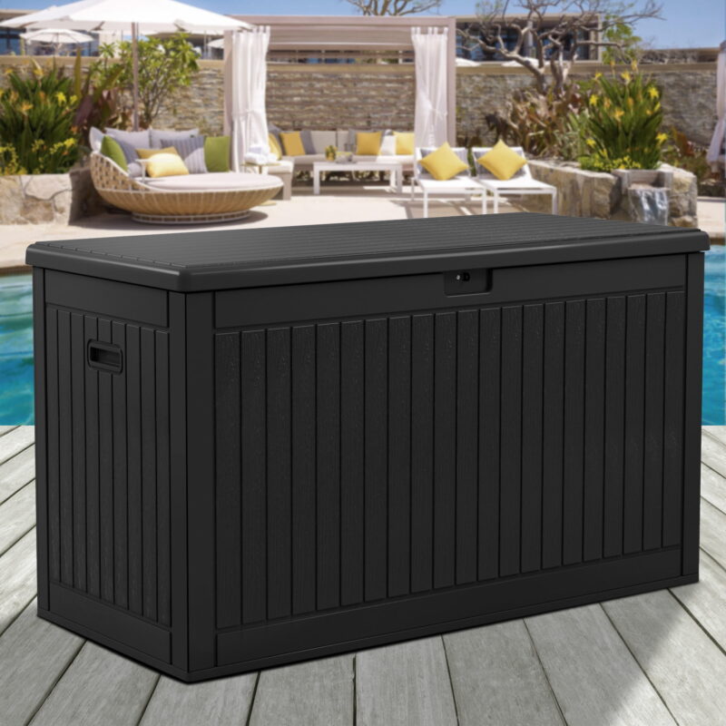 Dextrus 260 Gallon Waterproof Resin Deck Box, Lockable, for Patio Furniture & Garden Tools, Black