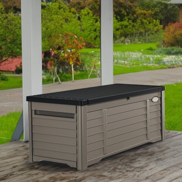 Dextrus Outdoor Waterproof 120 Gallon Resin Deck Box, Black & Brown