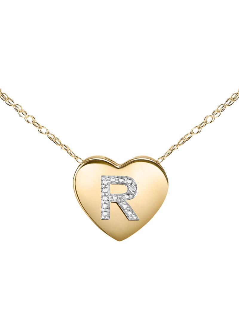 Diamond-Accent 14K Yellow Gold over Sterling Silver Heart Initial Pendant Necklace