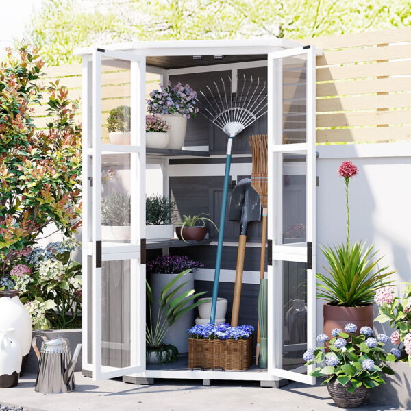 Euroco 63" Height Garden Wood Storage Cabinet & Mini Greenhouse, Outdoor Tool Storage Shed with Waterproof Roof and Lockable Door