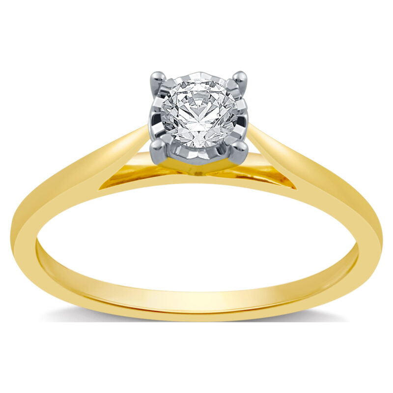 Forever Bride 1/10 CTTW Round Diamond Solitaire Engagement Ring 10K Yellow Gold for Women